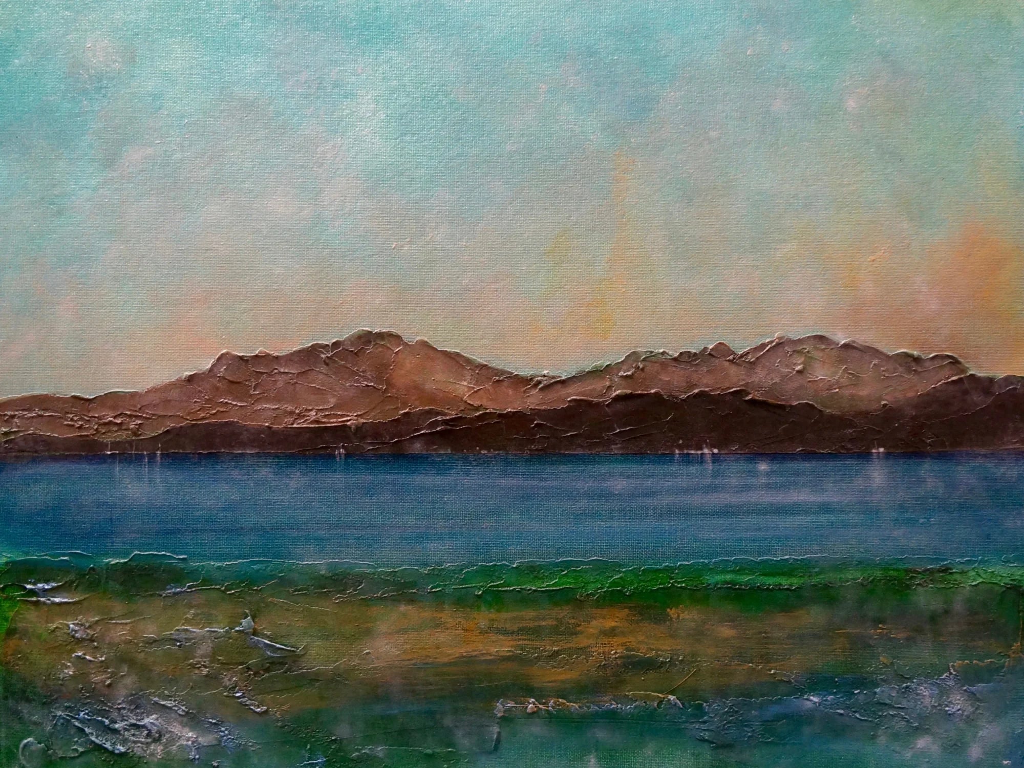 Scalpsie Bay - Arran Art Gallery Scotland Worldwide Shipping Textured Landscape Painting Kevin Hunter Portfolio Giclee Prints