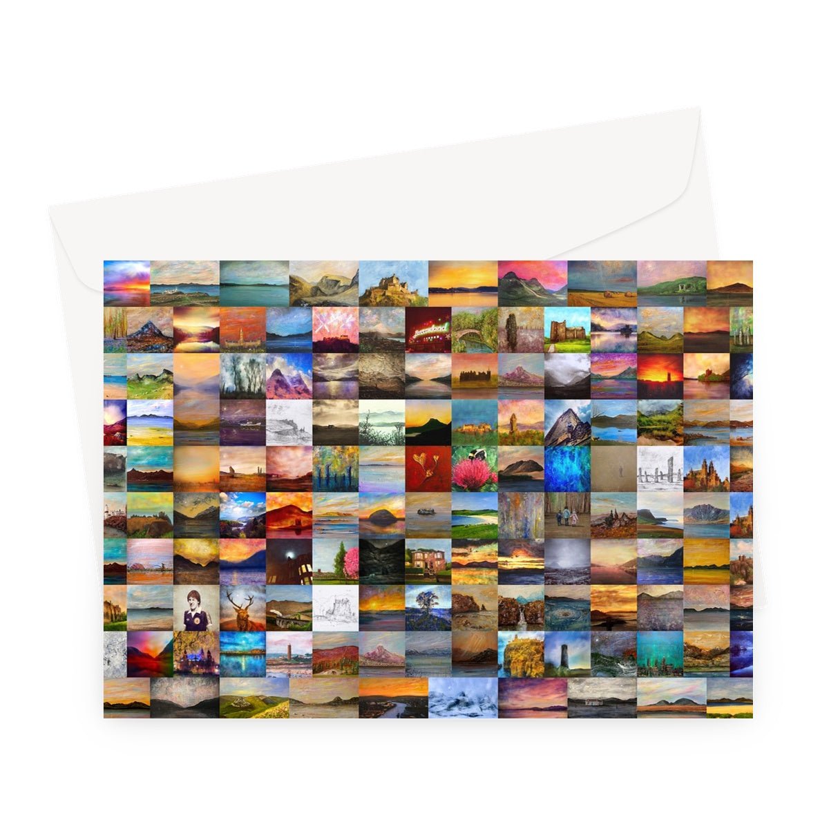 Scottish Artist Hunter Art Collage Greeting Card-Greetings Cards-Scottish Artist Hunter-A5 Landscape-10 Cards-Paintings, Prints, Homeware, Art Gifts From Scotland By Scottish Artist Kevin Hunter