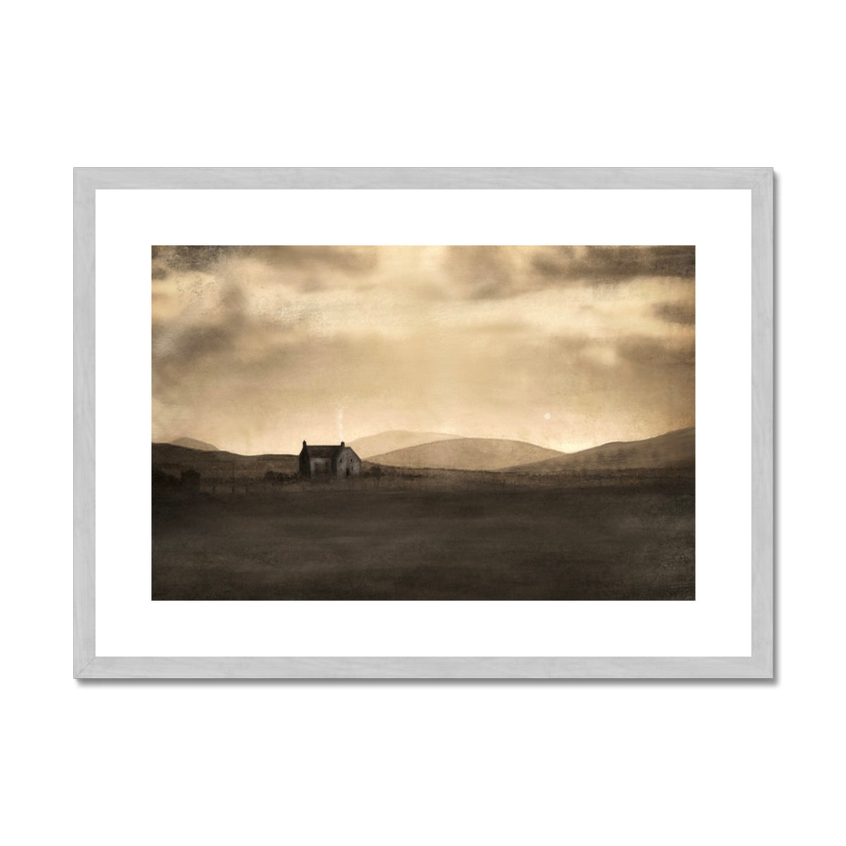 Scottish Paintings - ' A Moonlit Croft ' Antique Framed & Mounted Print