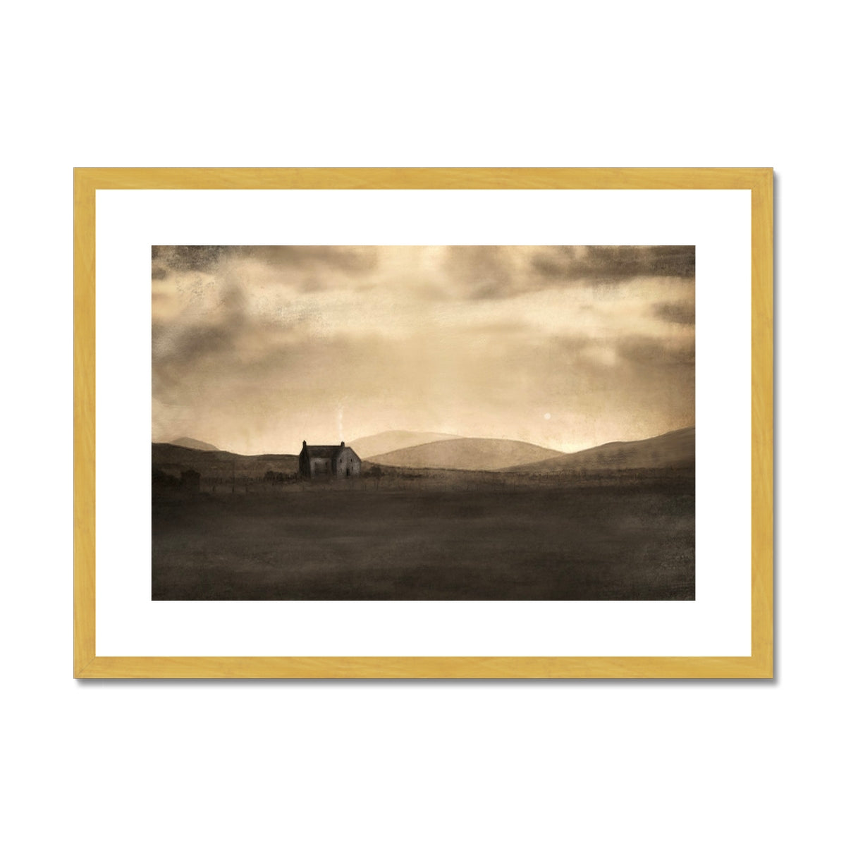 Scottish Paintings - ' A Moonlit Croft ' Antique Framed & Mounted Print