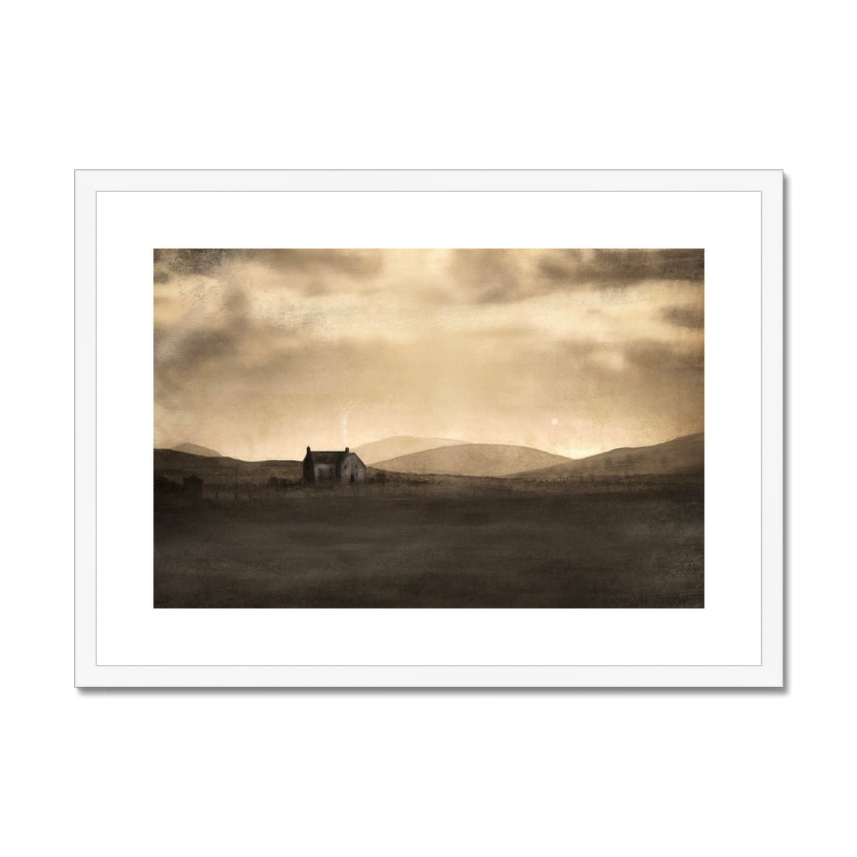 Scottish Paintings - ' A Moonlit Croft ' Framed & Mounted Print
