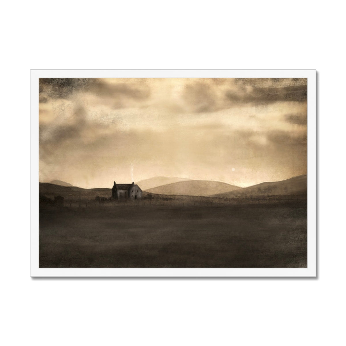 Scottish Paintings - ' A Moonlit Croft ' Framed Print