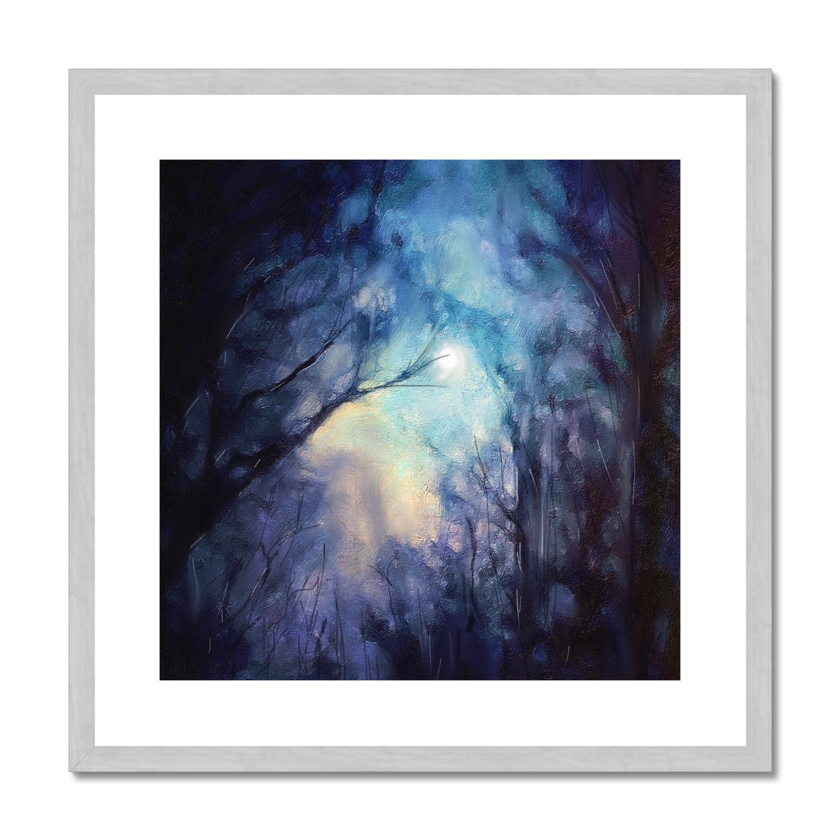 Scottish Paintings - ' A Moonlit Highland Wood ' Antique Framed & Mounted Print