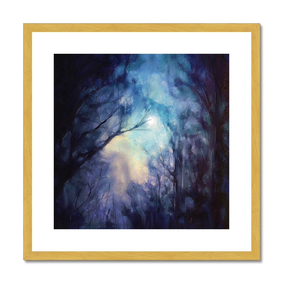 Scottish Paintings - ' A Moonlit Highland Wood ' Antique Framed & Mounted Print