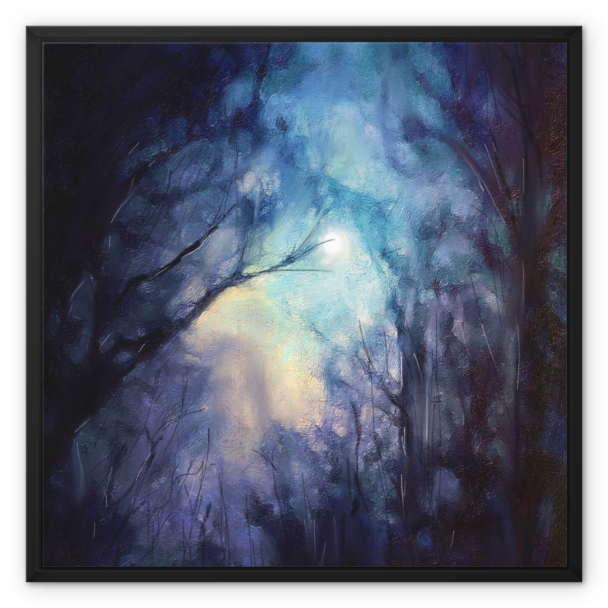 Scottish Paintings - ' A Moonlit Highland Wood ' Framed Canvas