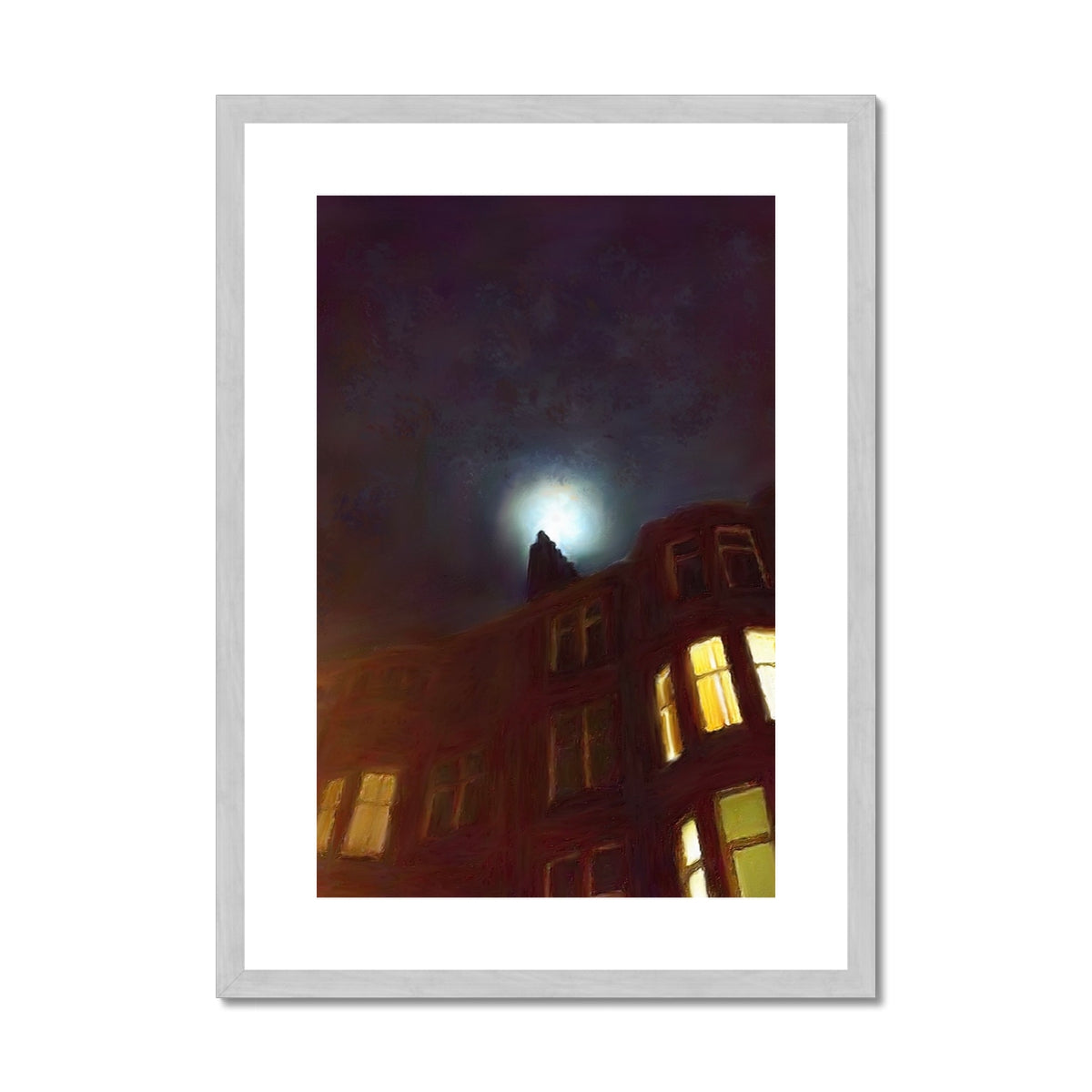 Scottish Paintings - ' A Moonlit Tenement ' Antique Framed & Mounted Print