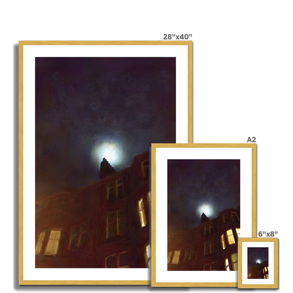 Scottish Paintings - ' A Moonlit Tenement ' Antique Framed & Mounted Print