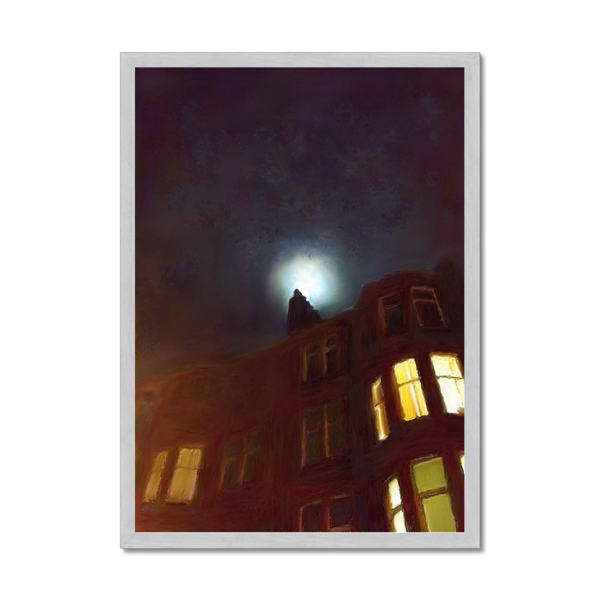 Scottish Paintings - ' A Moonlit Tenement ' Antique Framed Print