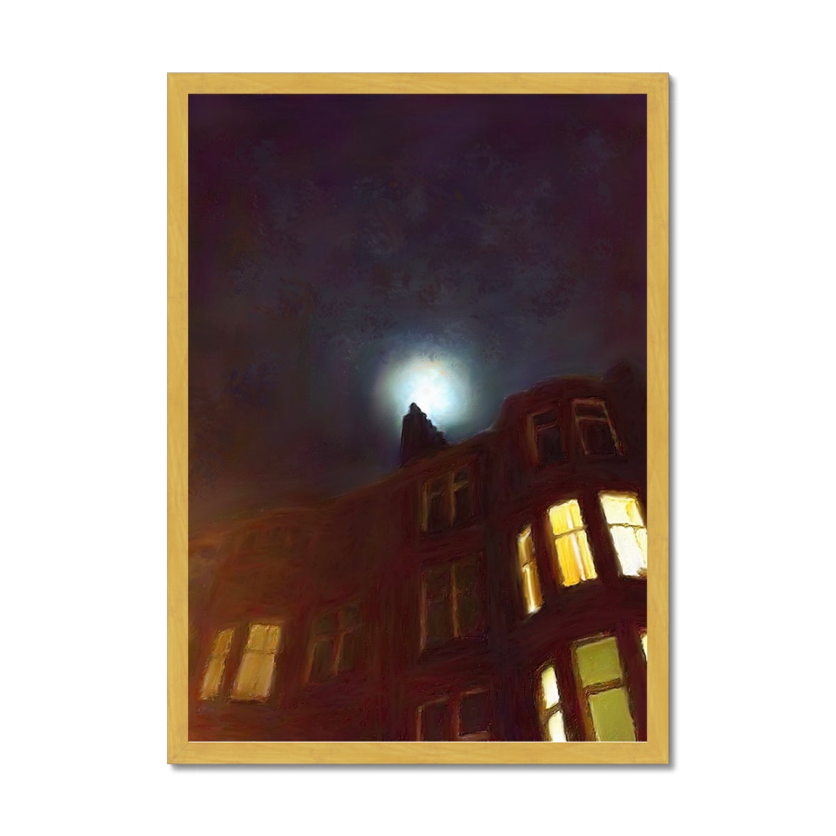Scottish Paintings - ' A Moonlit Tenement ' Antique Framed Print