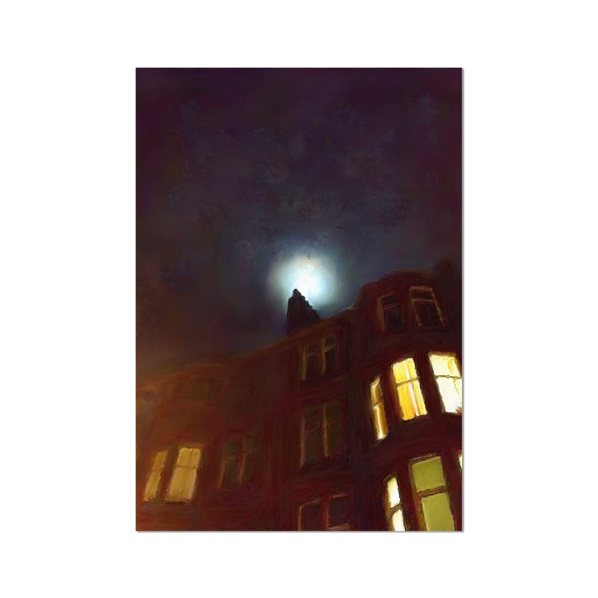 Scottish Paintings - ' A Moonlit Tenement ' Fine Art Print