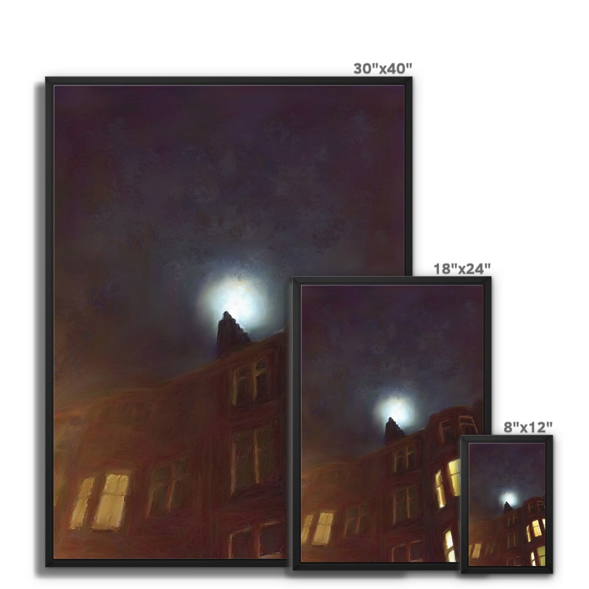 Scottish Paintings - ' A Moonlit Tenement ' Framed Canvas