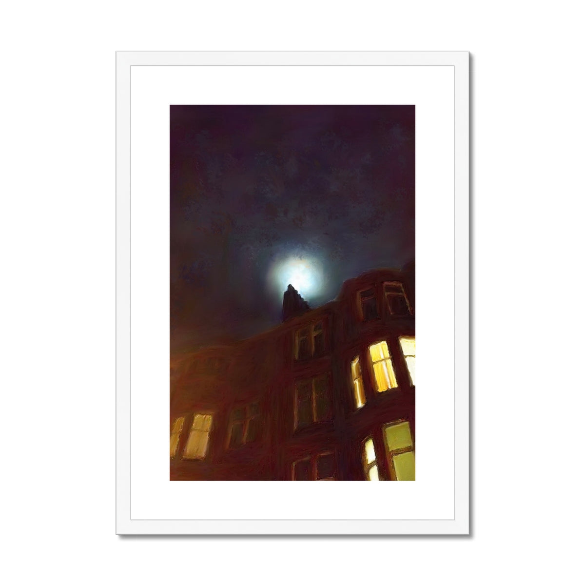 Scottish Paintings - ' A Moonlit Tenement ' Framed & Mounted Print
