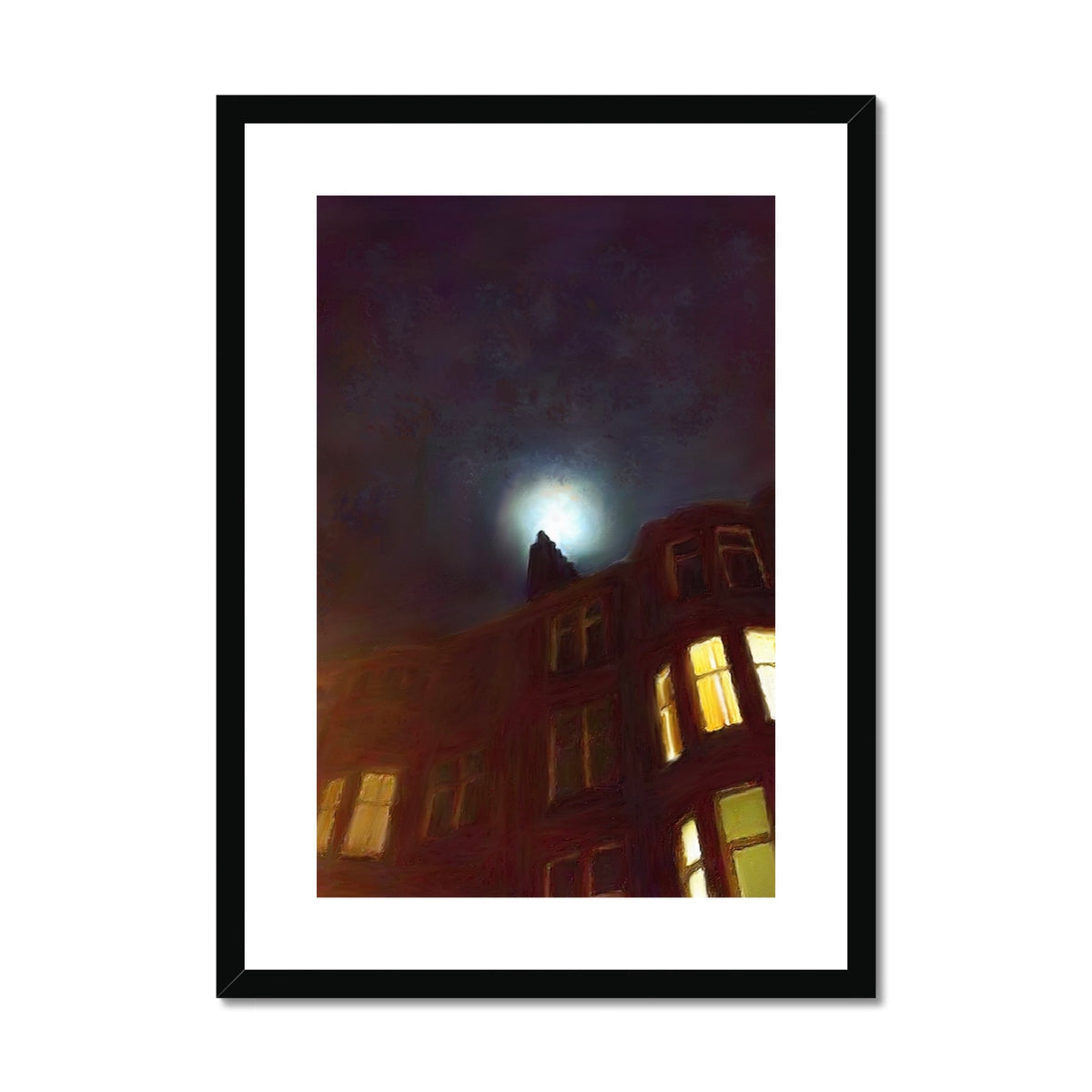 Scottish Paintings - ' A Moonlit Tenement ' Framed & Mounted Print