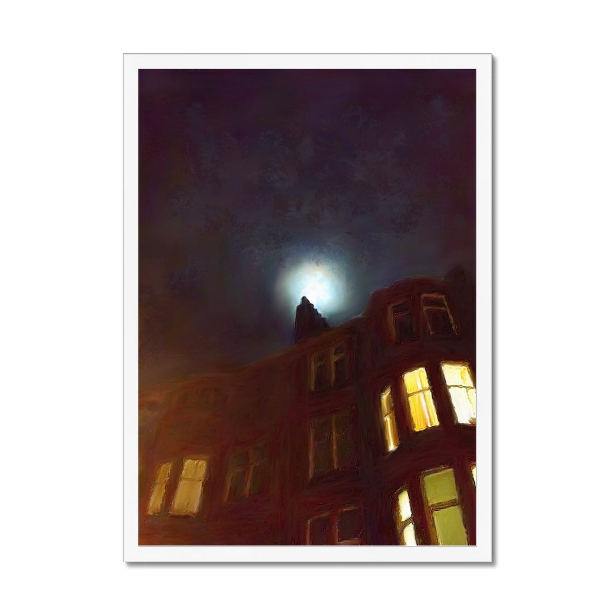 Scottish Paintings - ' A Moonlit Tenement ' Framed Print