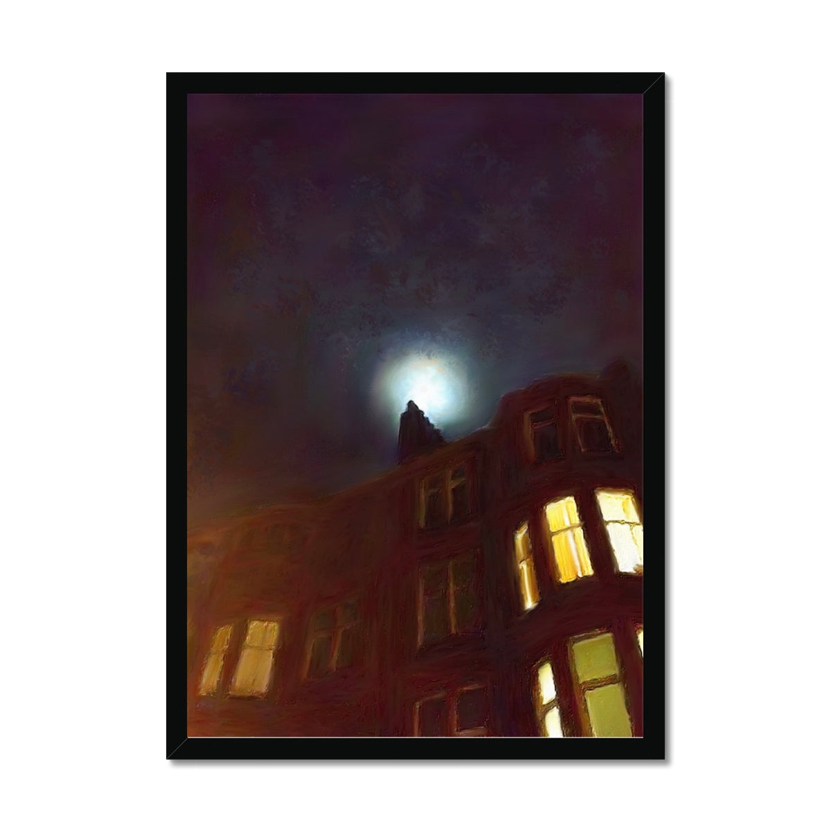 Scottish Paintings - ' A Moonlit Tenement ' Framed Print