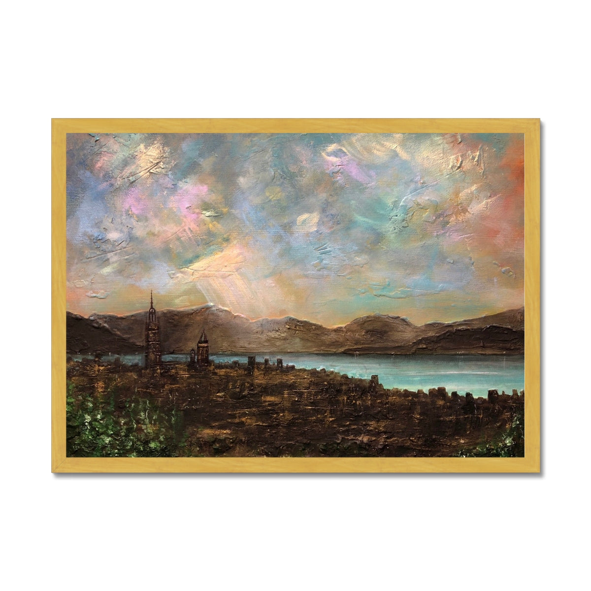 Scottish Paintings - ' Angels Fingers Over Greenock ' Antique Framed Print