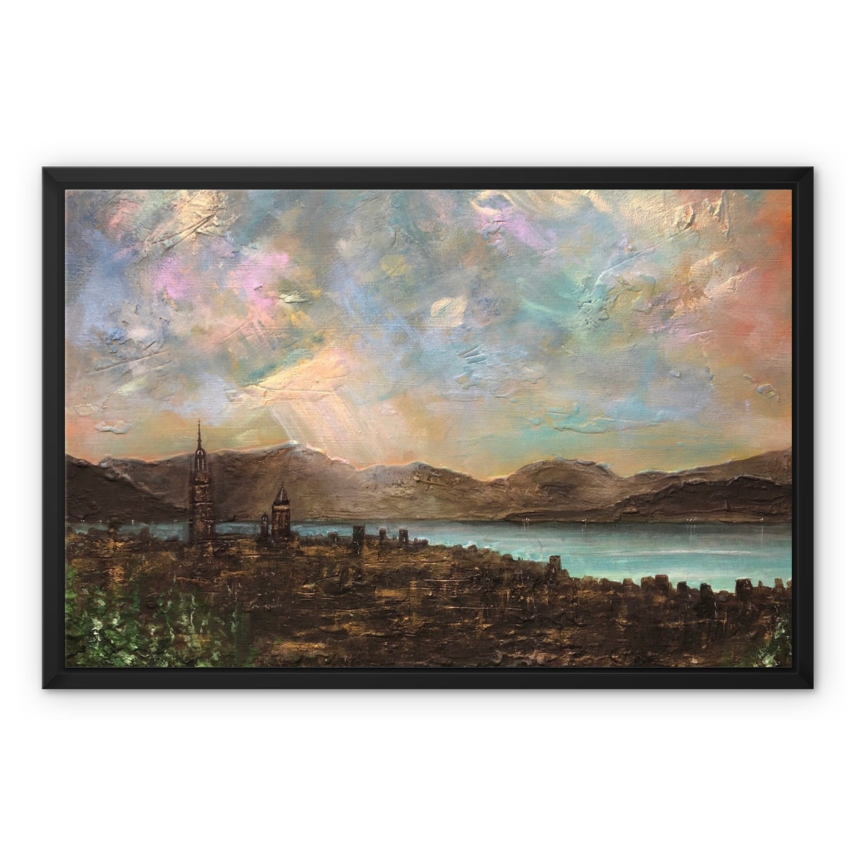 Scottish Paintings - ' Angels Fingers Over Greenock ' Framed Canvas