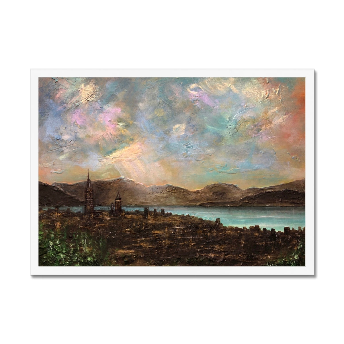 Scottish Paintings - ' Angels Fingers Over Greenock ' Framed Print
