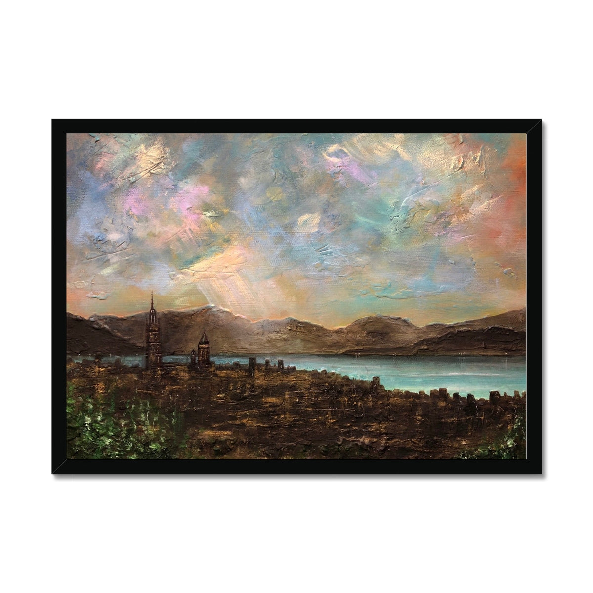 Scottish Paintings - ' Angels Fingers Over Greenock ' Framed Print