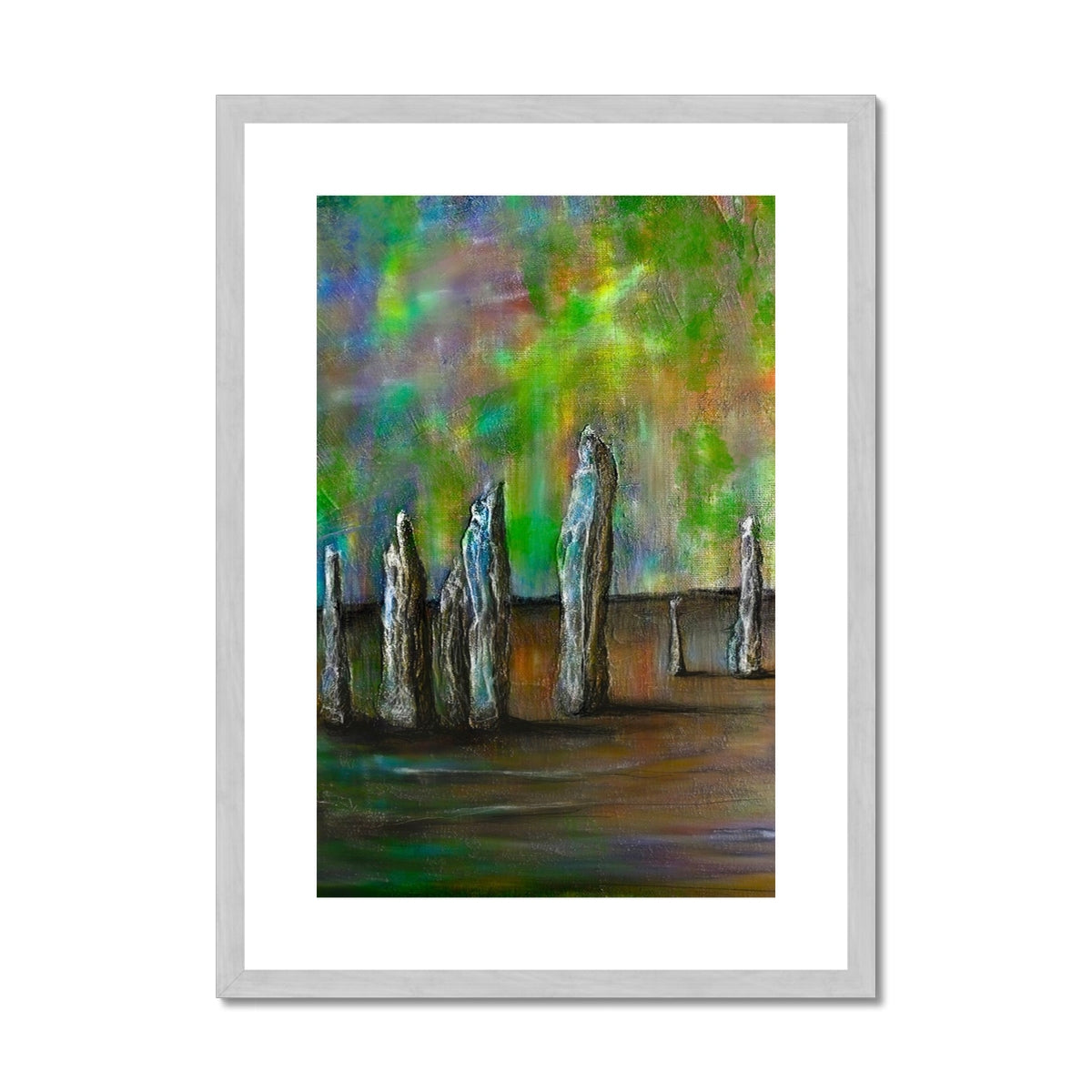 Scottish Paintings - ' Callanish Northern Lights ' Antique Framed & Mounted Print