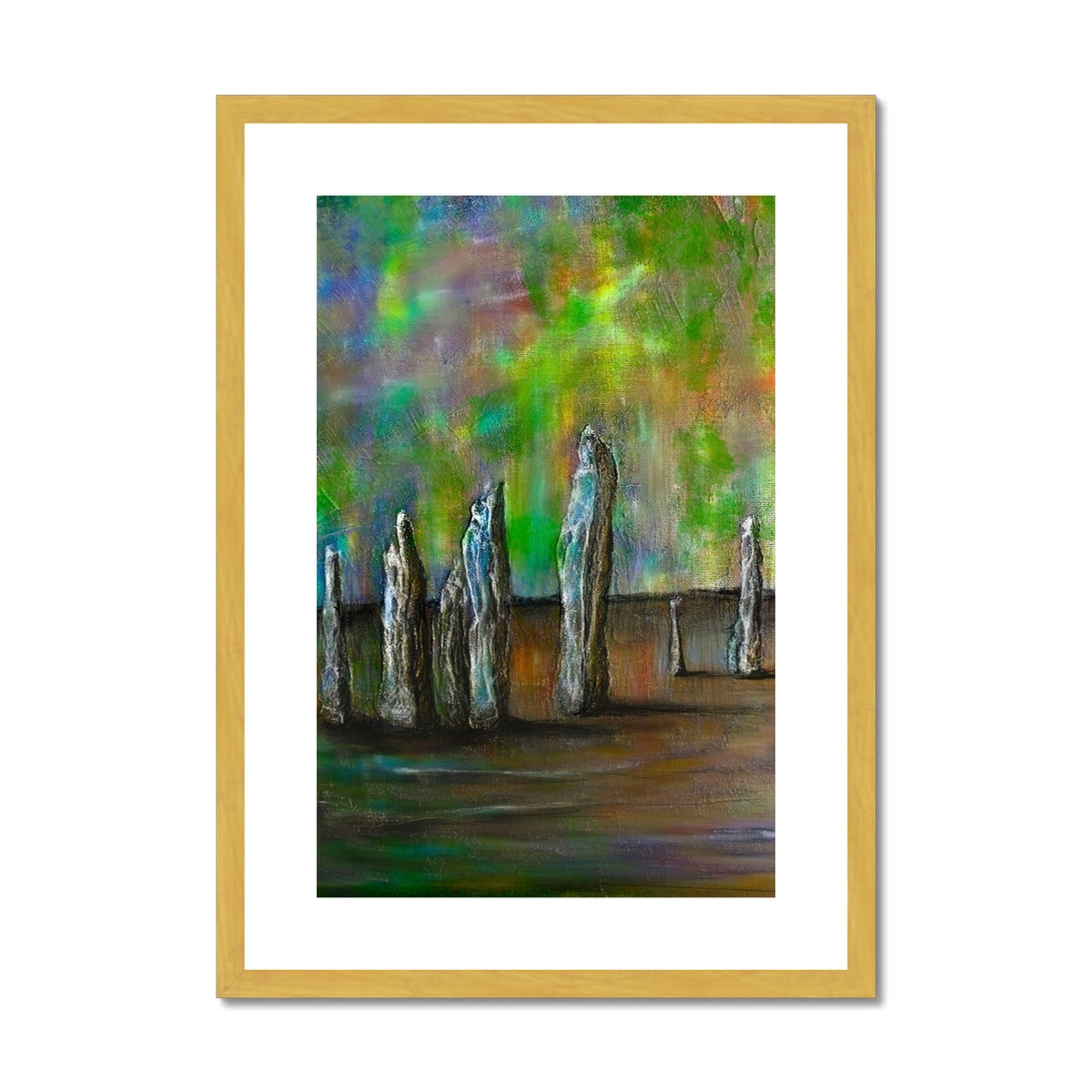 Scottish Paintings - ' Callanish Northern Lights ' Antique Framed & Mounted Print
