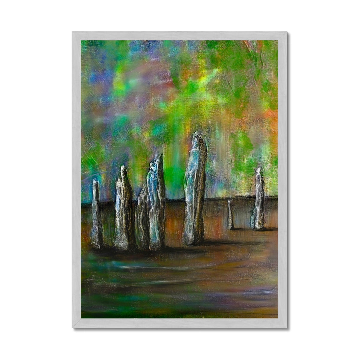 Scottish Paintings - ' Callanish Northern Lights ' Antique Framed Print
