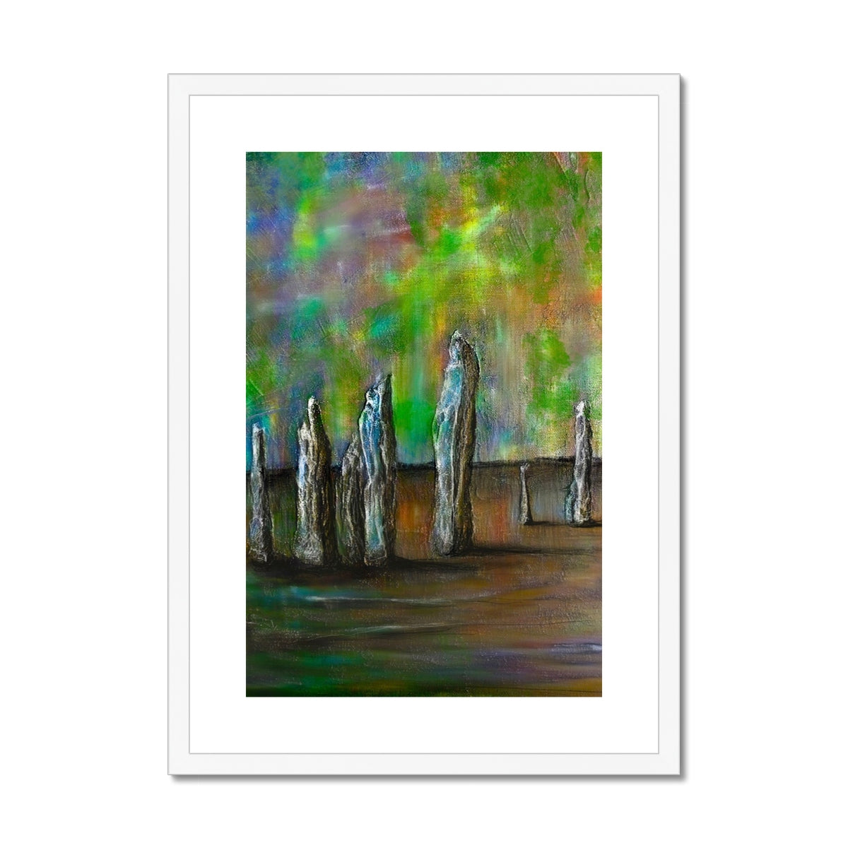 Scottish Paintings - ' Callanish Northern Lights ' Framed & Mounted Print