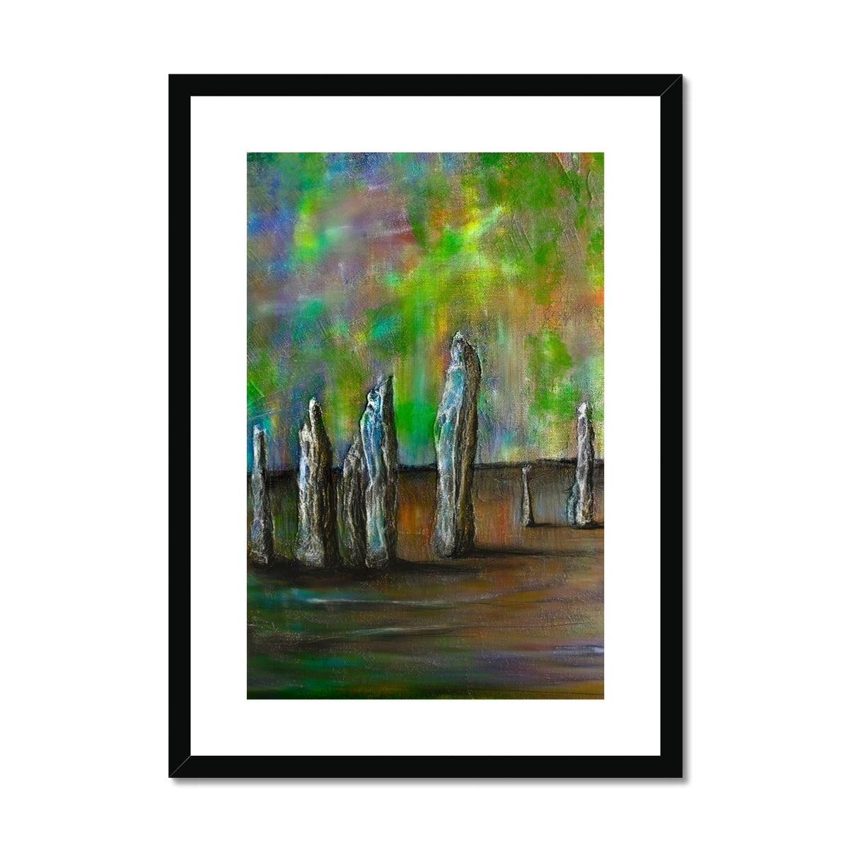 Scottish Paintings - ' Callanish Northern Lights ' Framed & Mounted Print