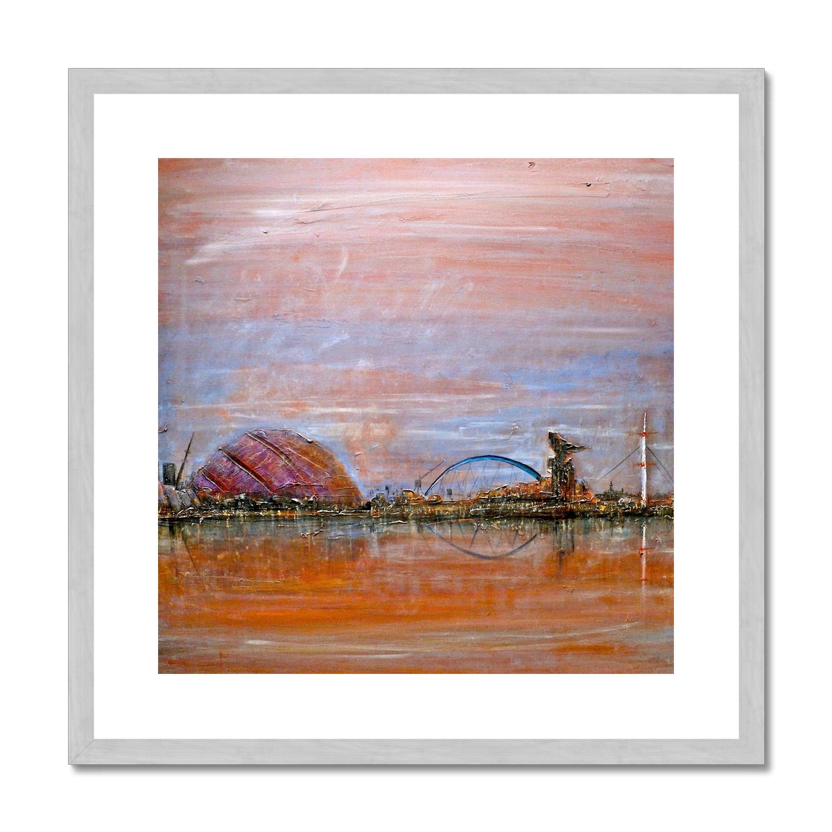 Scottish Paintings - ' Glasgow Harbour ' Antique Framed & Mounted Print.