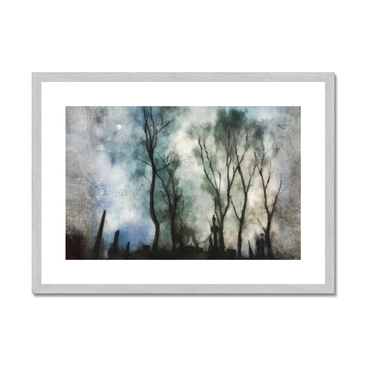 Scottish Paintings - ' Glasgow Necropolis Moonlight ' Antique Framed & Mounted Print