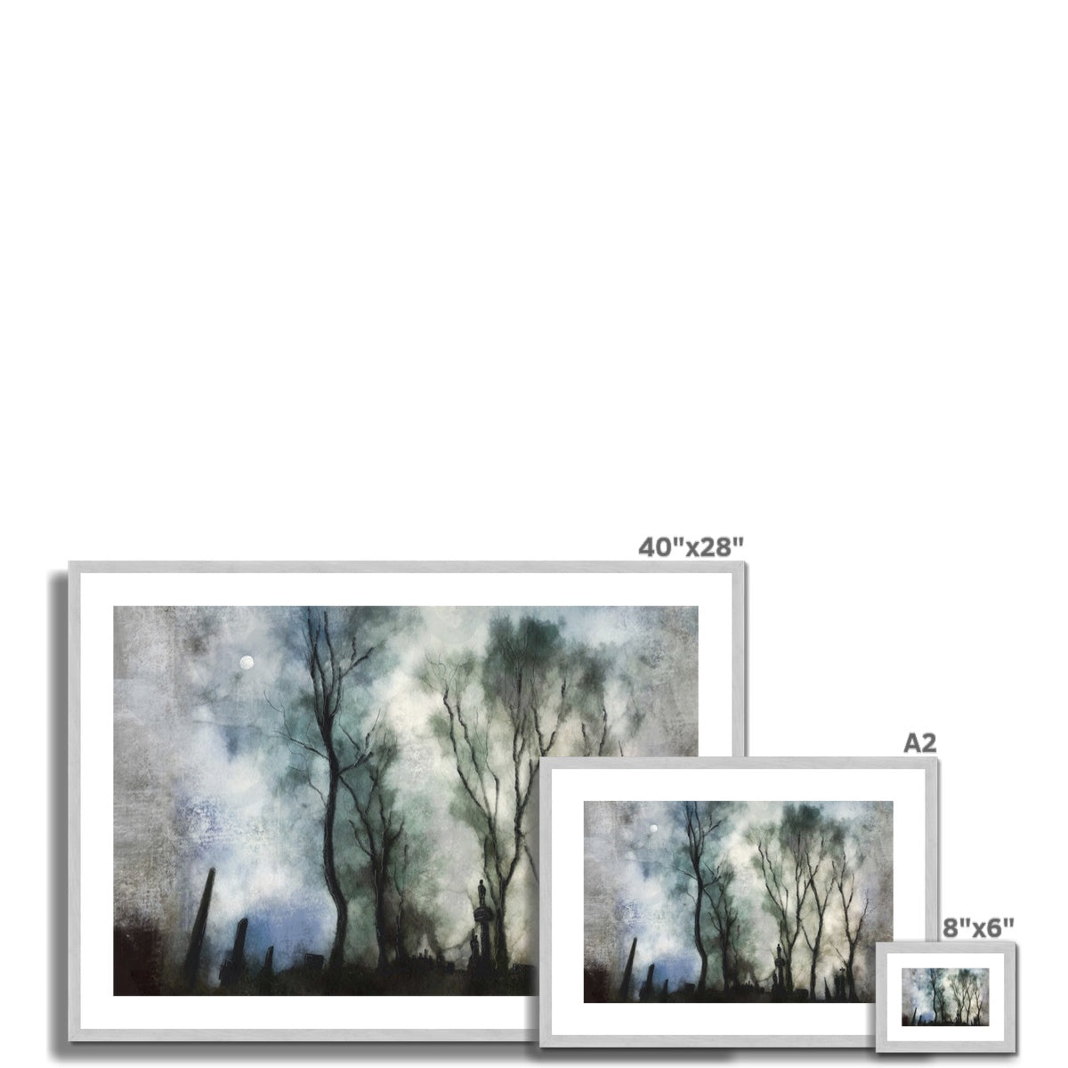 Scottish Paintings - ' Glasgow Necropolis Moonlight ' Antique Framed & Mounted Print.