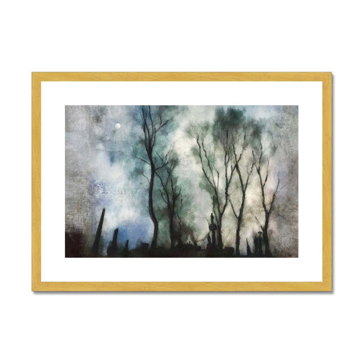 Scottish Paintings - ' Glasgow Necropolis Moonlight ' Antique Framed & Mounted Print