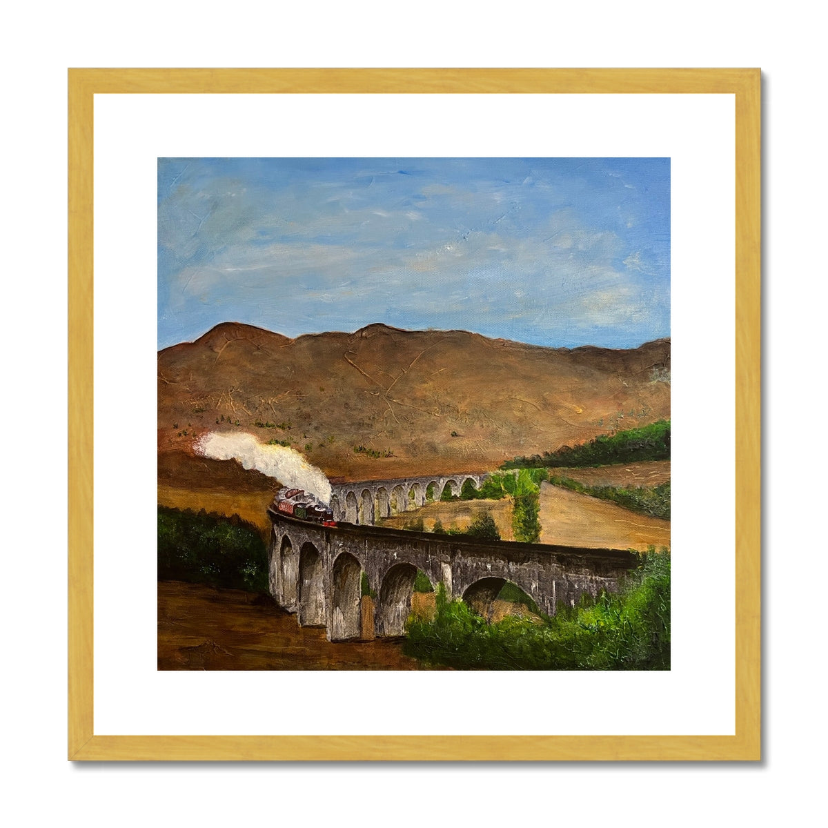 Scottish Paintings - ' Glenfinnan Viaduct ' Antique Framed & Mounted Print