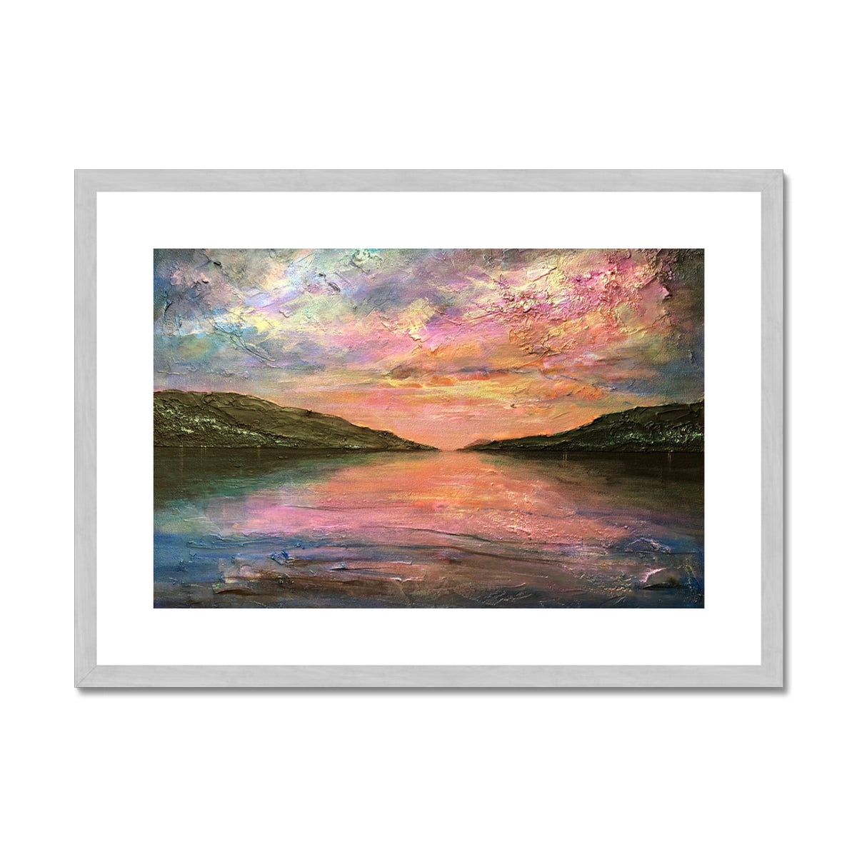 Scottish Paintings - ' Loch Ness Dawn ' Antique Framed & Mounted Print