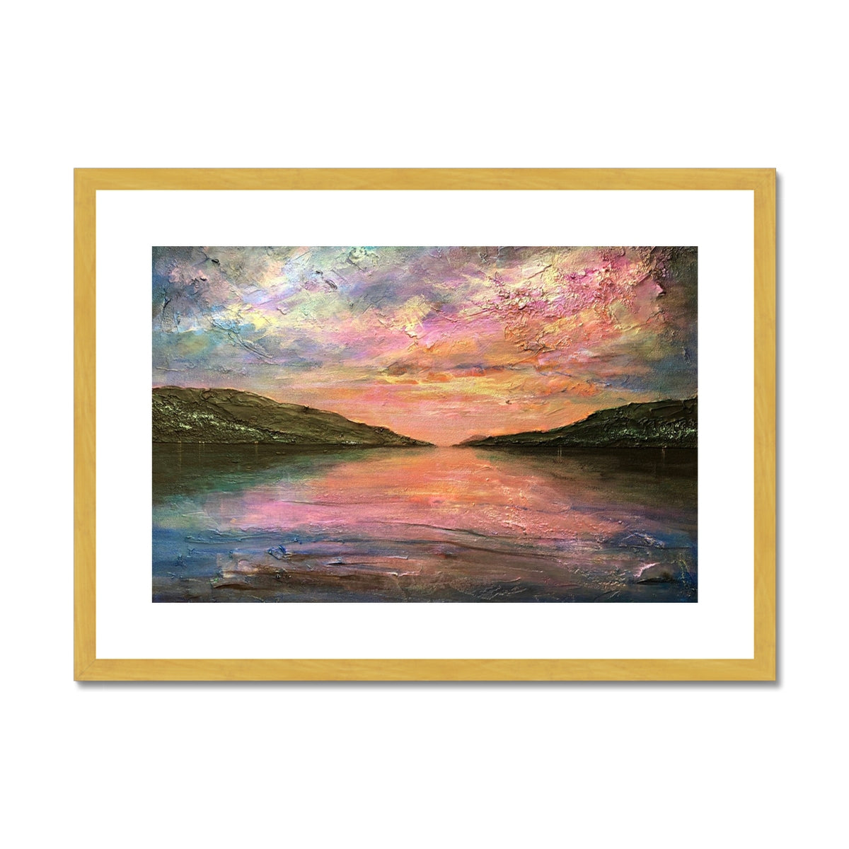 Scottish Paintings - ' Loch Ness Dawn ' Antique Framed & Mounted Print
