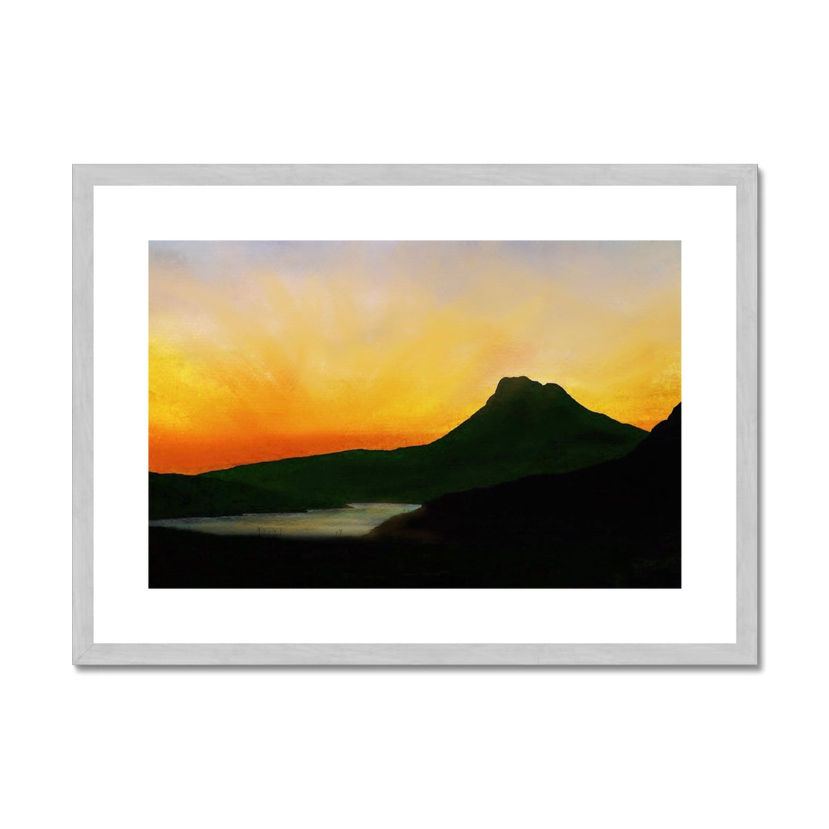 Scottish Paintings - ' Stac Pollaidh Dusk ' Antique Framed & Mounted Print