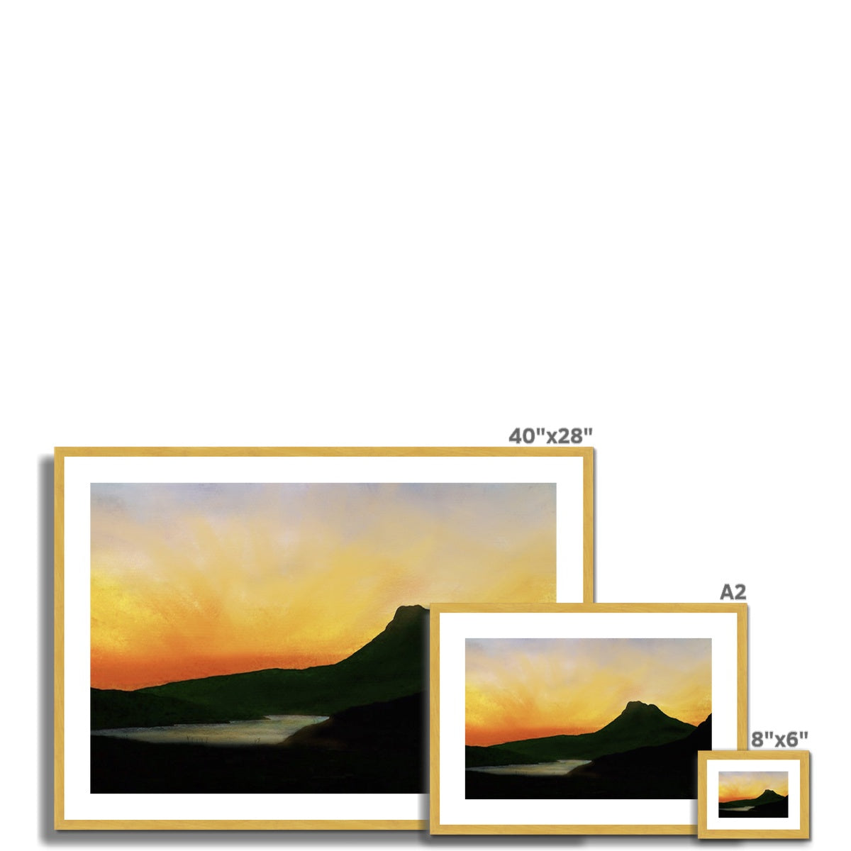 Scottish Paintings - ' Stac Pollaidh Dusk ' Antique Framed & Mounted Print