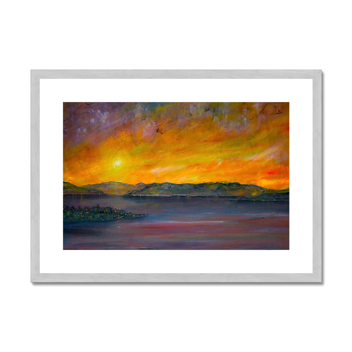 Scottish Paintings - ' Sunset Over Gourock ' Antique Framed & Mounted Print
