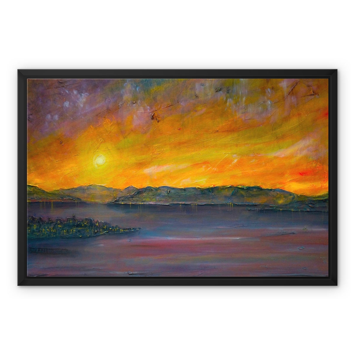 Scottish Paintings - ' Sunset Over Gourock ' Framed Canvas