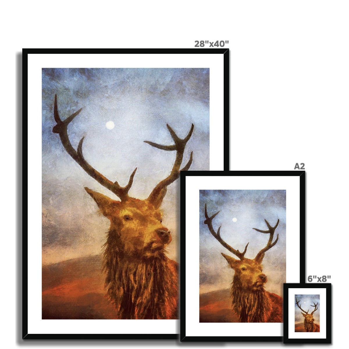 Scottish Paintings - ' The Moonlit Stag ' Framed & Mounted Print.