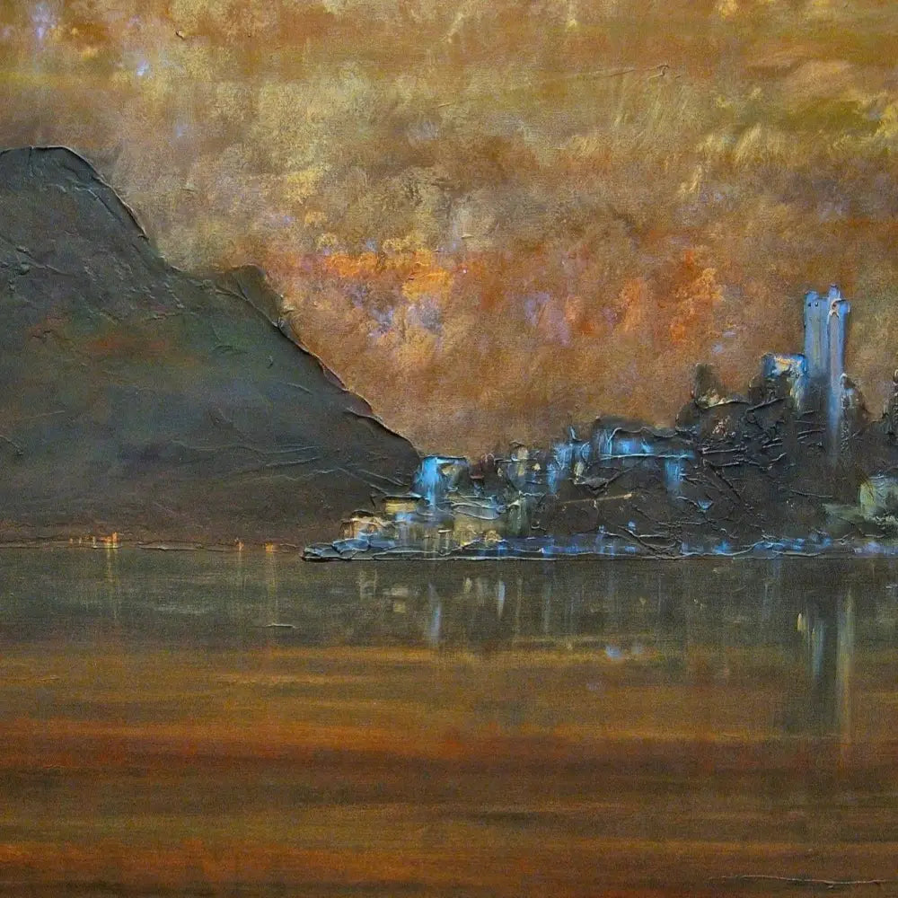 Impressionistic lakeside town with castle in Sirmione Dusk Italy dusk Italy art prints