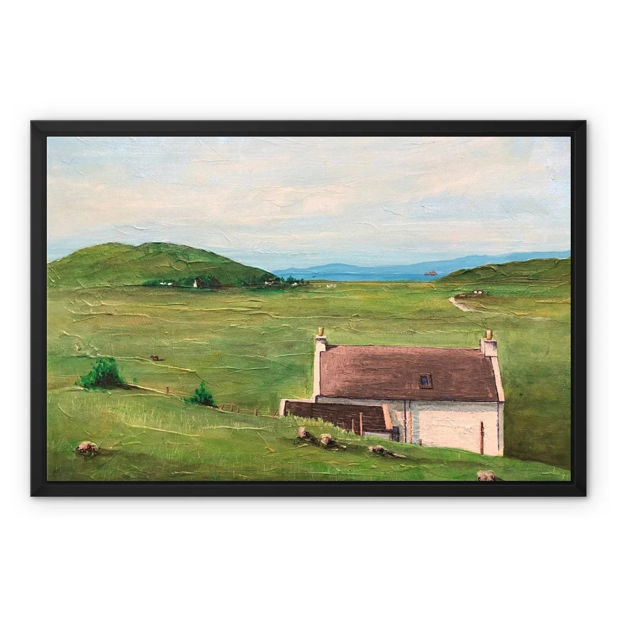 A Skye Cottage Framed Canvas - Art Gallery Scotland Worldwide Shipping Scottish Landscape Paintings and Prints by Artist Hunter