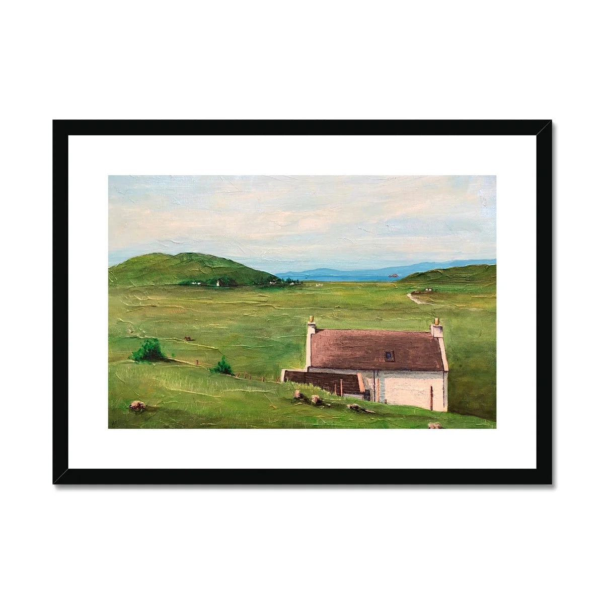A Skye Cottage Framed & Mounted Print - Art Gallery Scotland Worldwide Shipping Scottish Landscape Paintings and Prints by Artist Hunter