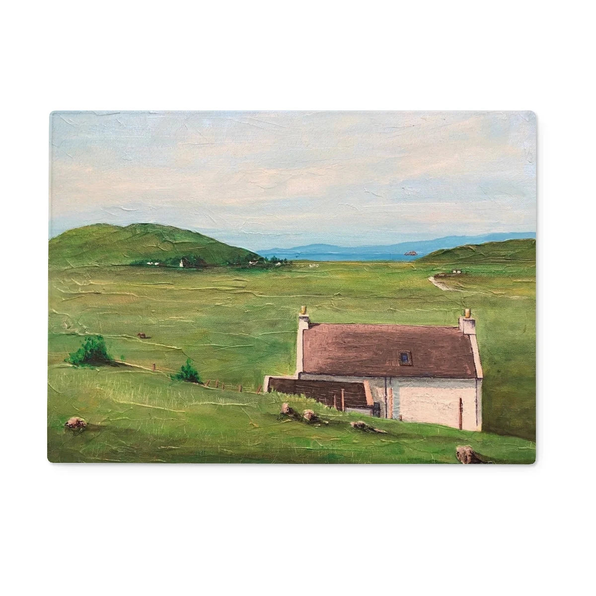 A Skye Cottage Glass Chopping Board - Art Gallery Scotland Worldwide Shipping Scottish Landscape Paintings and Prints