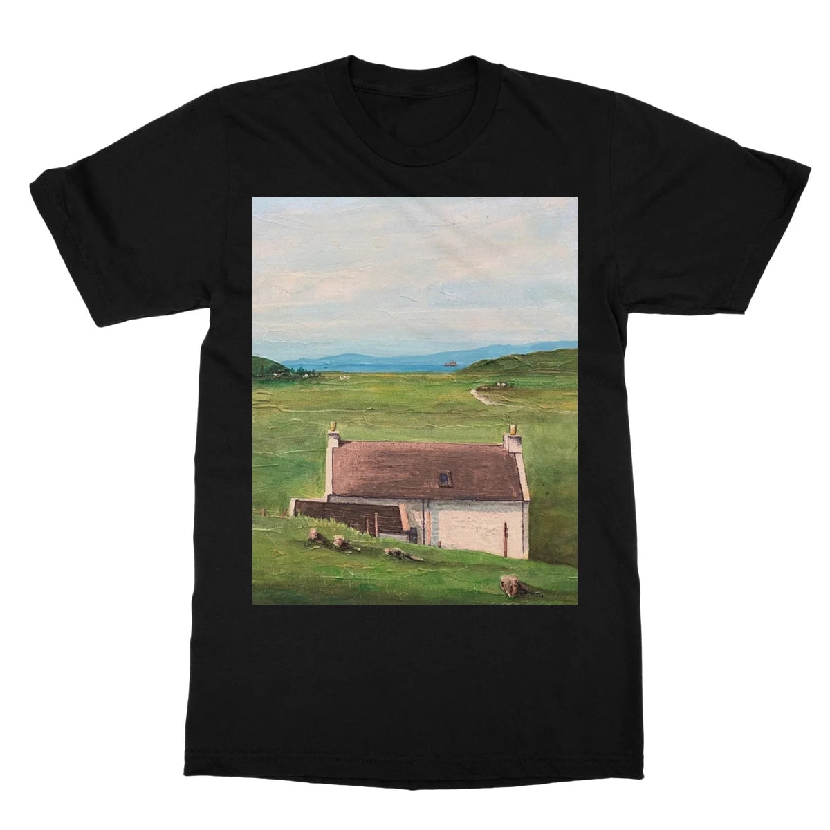 A Skye Cottage Softstyle T-shirt - Art Gallery Scotland Worldwide Shipping Scottish Landscape Paintings and Prints