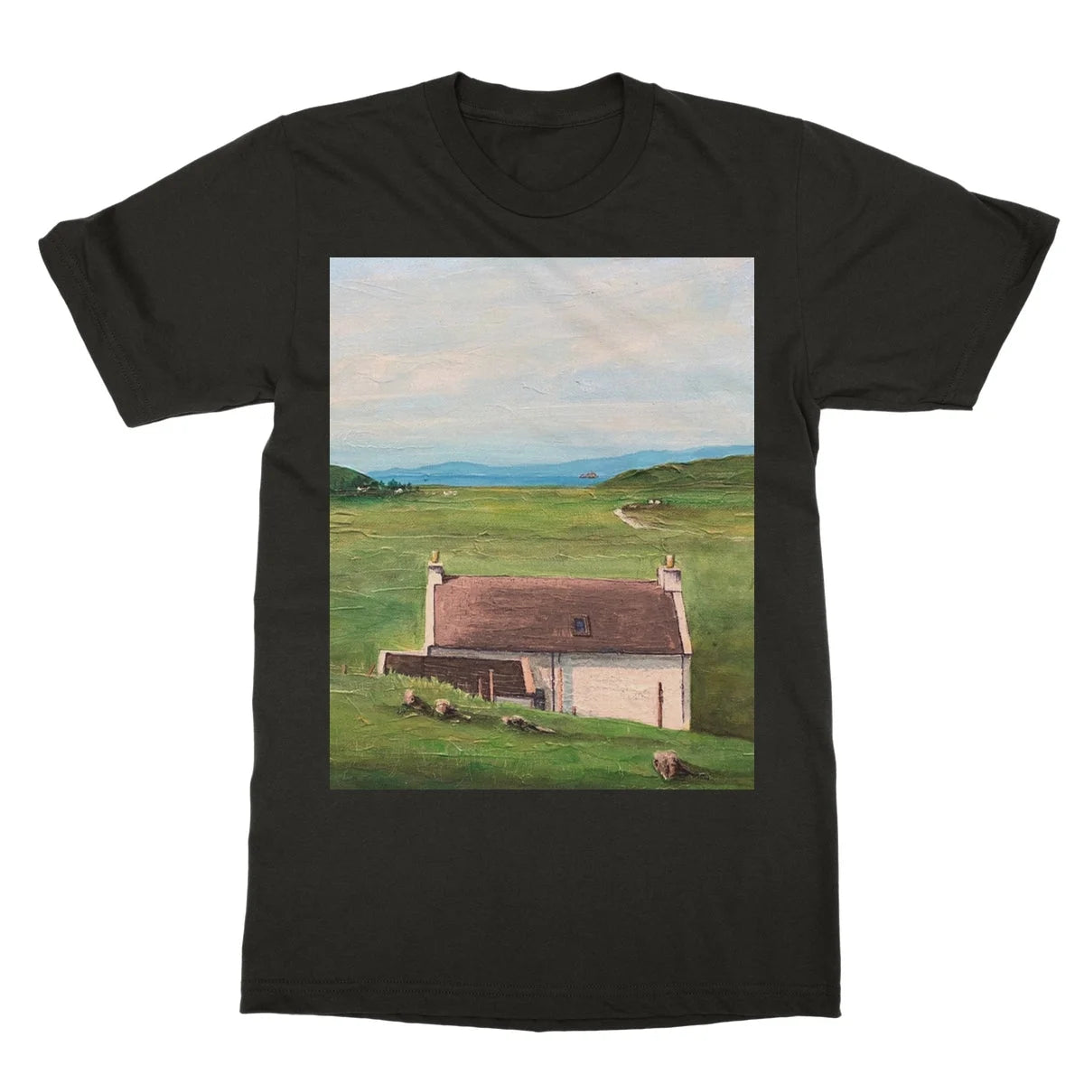 A Skye Cottage Softstyle T-shirt - Art Gallery Scotland Worldwide Shipping Scottish Landscape Paintings and Prints