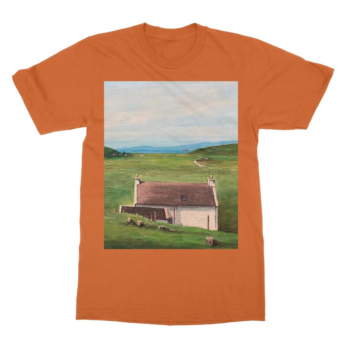 A Skye Cottage Softstyle T-shirt - Art Gallery Scotland Worldwide Shipping Scottish Landscape Paintings and Prints