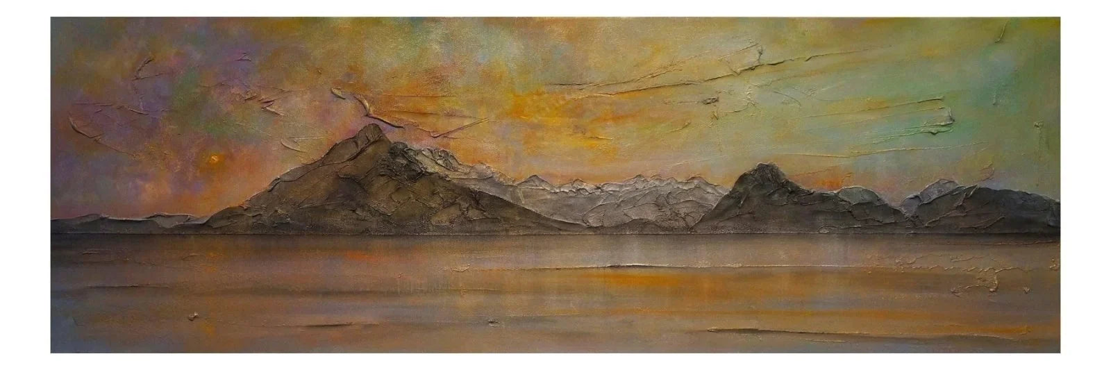 Skye Dusk Panoramic Prints - Art Gallery Scotland Worldwide Shipping Elongated Horizontal Landscape Paintings and by Artist Hunter Scottish