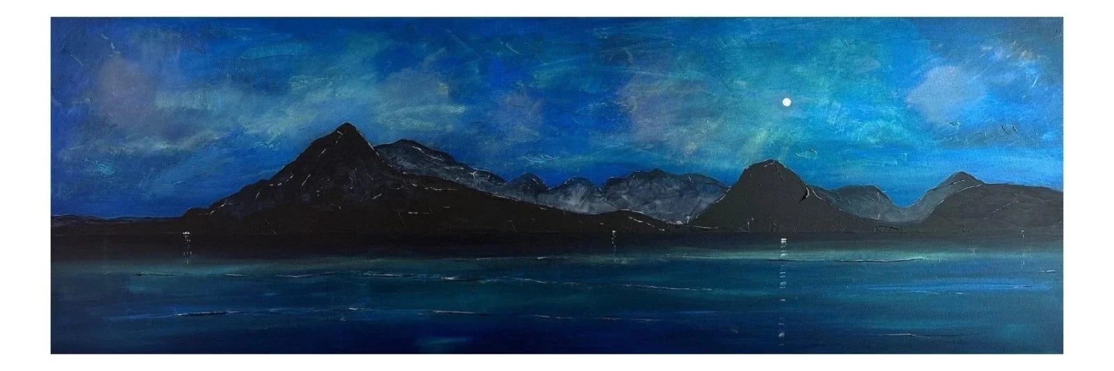 Skye Prussian Twilight Panoramic Prints - Art Gallery Scotland Worldwide Shipping Panoramic Painting Nighttime Paintings and by Artist