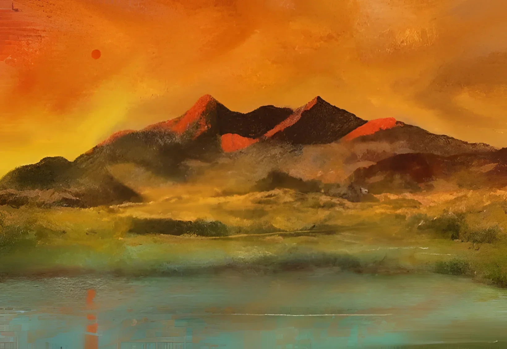 Skye Red Moon Cuillin - Art Gallery Scotland Worldwide Shipping Mountainous Landscape Painting Kevin Hunter Portfolio Giclee Prints